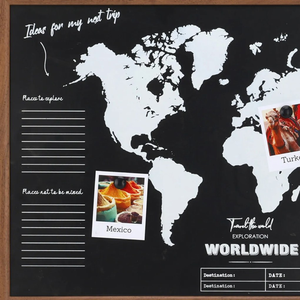 Magnetická tabuľa s mapou World, 78x48 cm