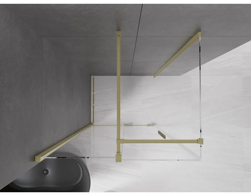 Mexen Velar, sprchový kút s posuvnými dverami 100(dvere) x 85(stena) cm, 8mm číre sklo, zlatá matná, 871-100-085-01-55