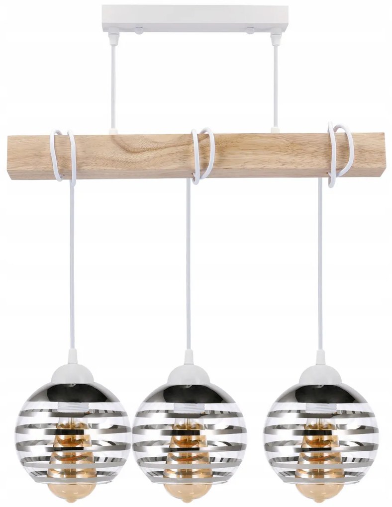 BERGE LED závesné stropné svietidlo, drevený trám, 3xE27 loft - biela