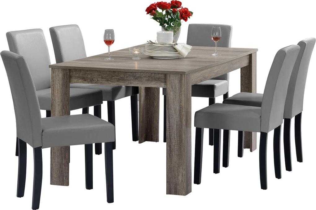 [en.casa]® Rustikálny dubový jedálenský stôl HTFU-2337 so 6 stoličkami HTMY-9701