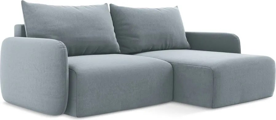 Modrá zamatová rozkladacia/s úložným priestorom rohová pohovka (pravý roh/s leňoškou) Kalena – Makamii