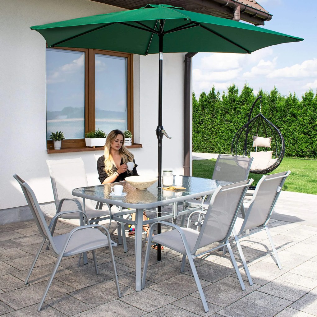 PreHouse Záhradný stôl 150cm: kov + sklo, šedý