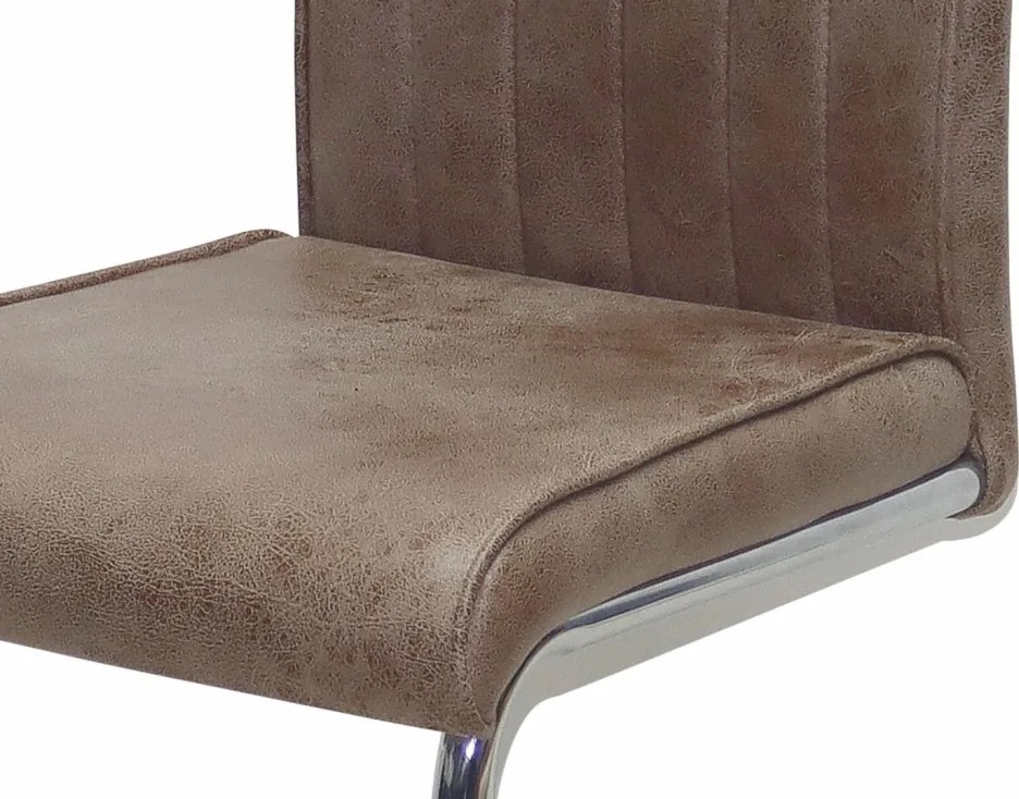 Jedálenská stolička Vertical, hnedá camel látka v optike lesklej kože
