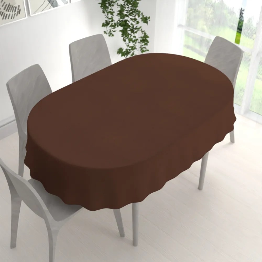 Biante Veľký dekoračný oválny obrus BKU-114 Čokoládovo hnedý 200x260 cm