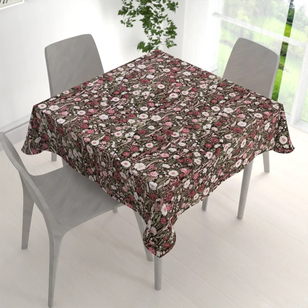 Biante Bavlnený štvorcový obrus Sandra SA-740 Lúčne kvietky na temne hnedom 80x80 cm