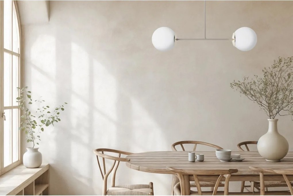 Stropné svietidlo Florence, 2x biele sklenené tienidlo, be/g