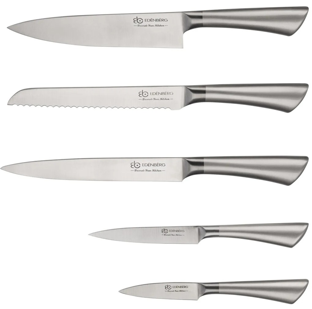 6 dielna sada nožov v stojane v štýlovom drevenom stojane