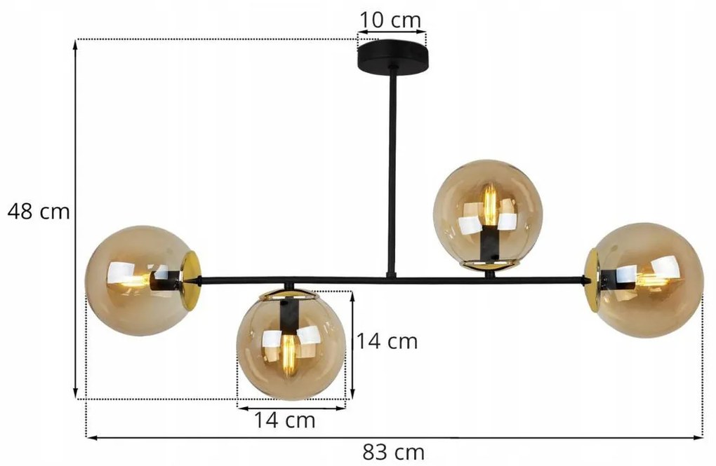 Stropné svietidlo Paris, 4x medové sklenené tienidlo, (výber zo 4 farieb uchytenia)