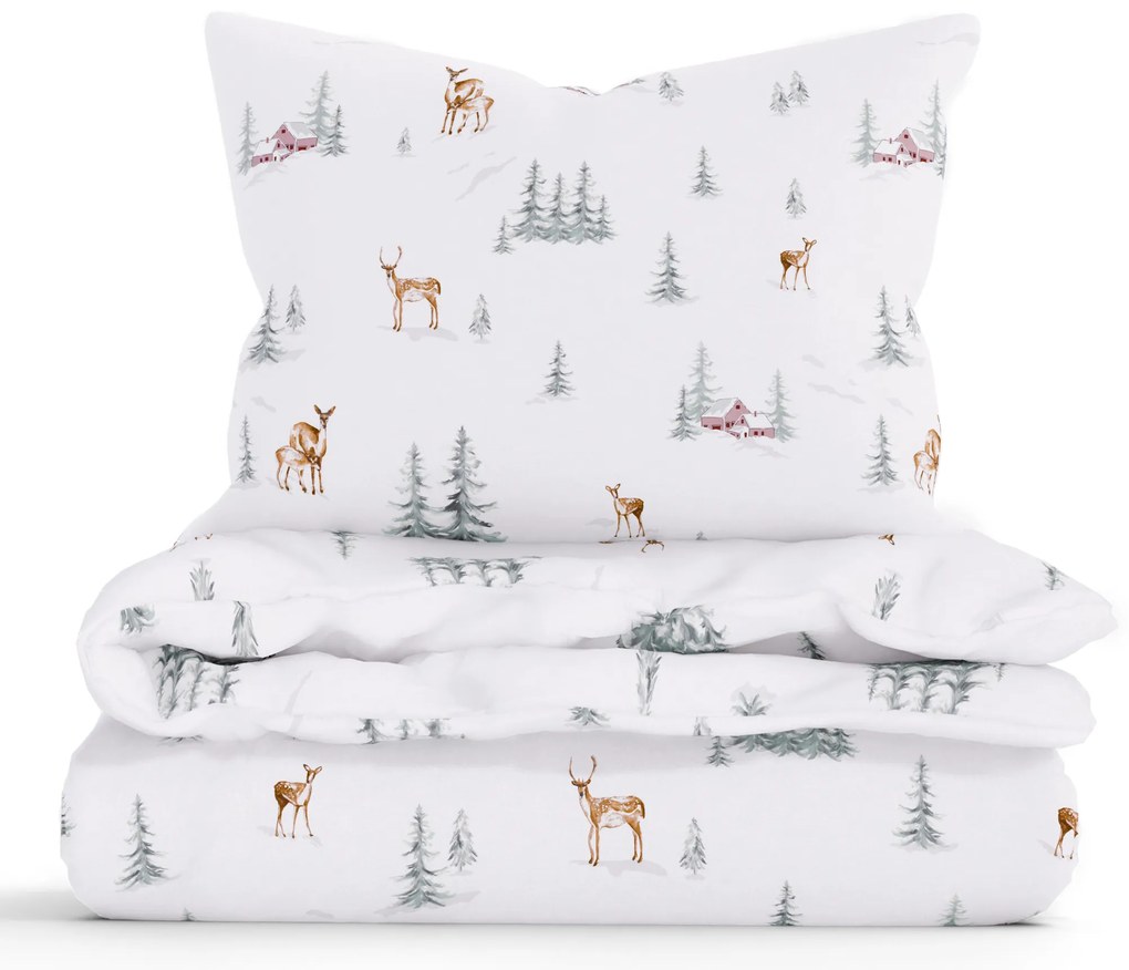 Vianočné francúzske bavlnené obliečky Renforcé - Zimný les