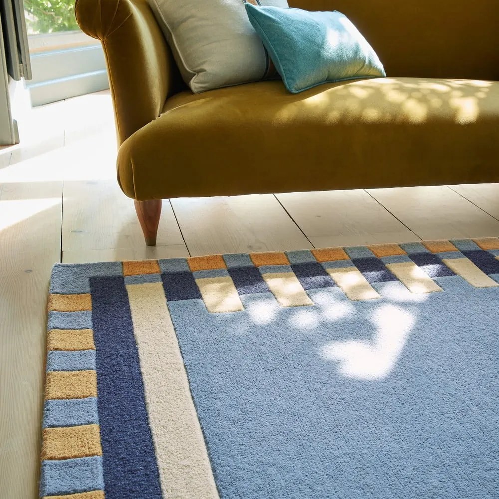 Modrý ručne tkaný vlnený koberec 160x230 cm Kai Wool Border – Flair Rugs
