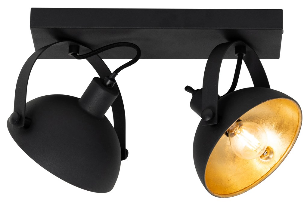 Priemyselné stropné svietidlo čierne so zlatom 2-žiarovkové nastaviteľné - Magnax