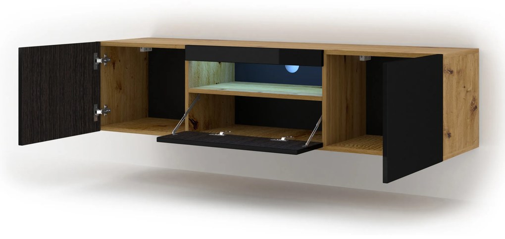 TV stolík/skrinka Aurora (dub artisan + čierna) (LED). Vlastná spoľahlivá doprava až k Vám domov. 1057686