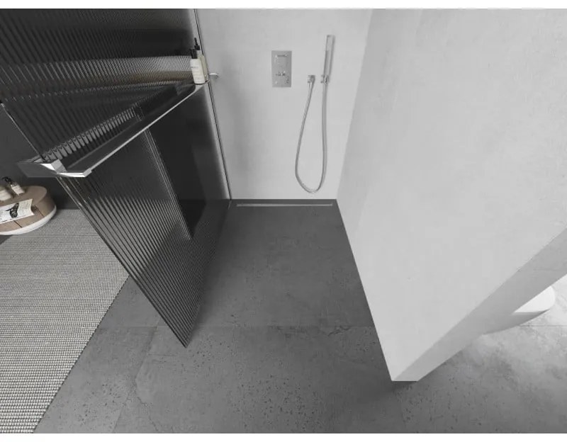 Mexen Kioto, sprchová zástena s poličkou a vešiakom na uteráky 90 x 200 cm, 8mm sklo s rebrovým vzorom, chrómový profil, 800-090-121-01-09