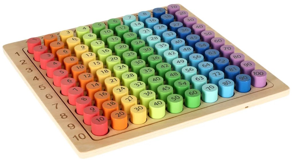 KIK Vzdelávacia drevená tabuľka násobenia - hra s farebnými krúžkami, pre deti 3+