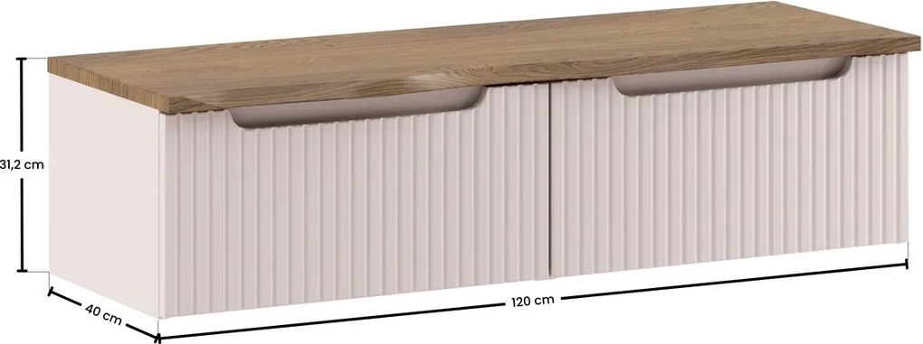 Závesná skrinka pod umývadlo Nova Cashmere s doskou 120 cm kašmírová/dub casella