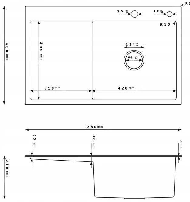 Erga HD, 1-komorový oceľový drez 780x490x210 mm, pravý, oceľová, ERG-MLS-HD7849R