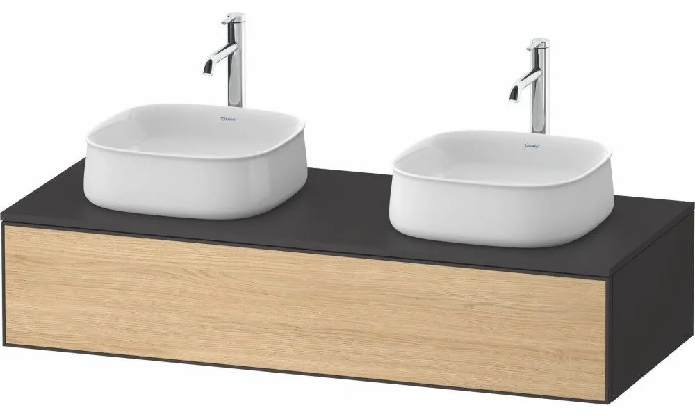 DURAVIT Zencha závesná skrinka pod dve umývadlá na dosku, 1 zásuvky, 1300 x 550 x 281 mm, dub prírodný/grafit super matná, ZE4813B30800000