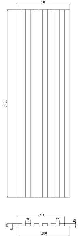 Mexen Lam-F, akustické stenové lamely 275 × 30 cm, plstený podklad 8 mm, technická dyha, dub striebristý, S105-275307-3015-007