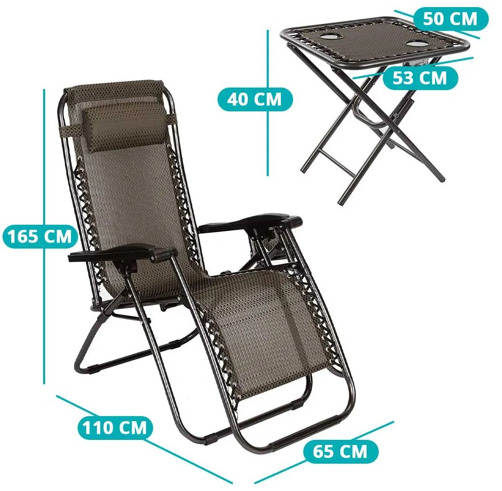 2 ks záhradných ležadiel zero gravity so stolom