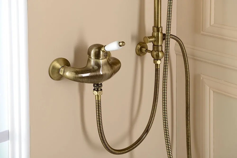 Sapho Sapho, KIRKÉ WHITE nástenná batéria, biela páčka, bronz, KI15BB