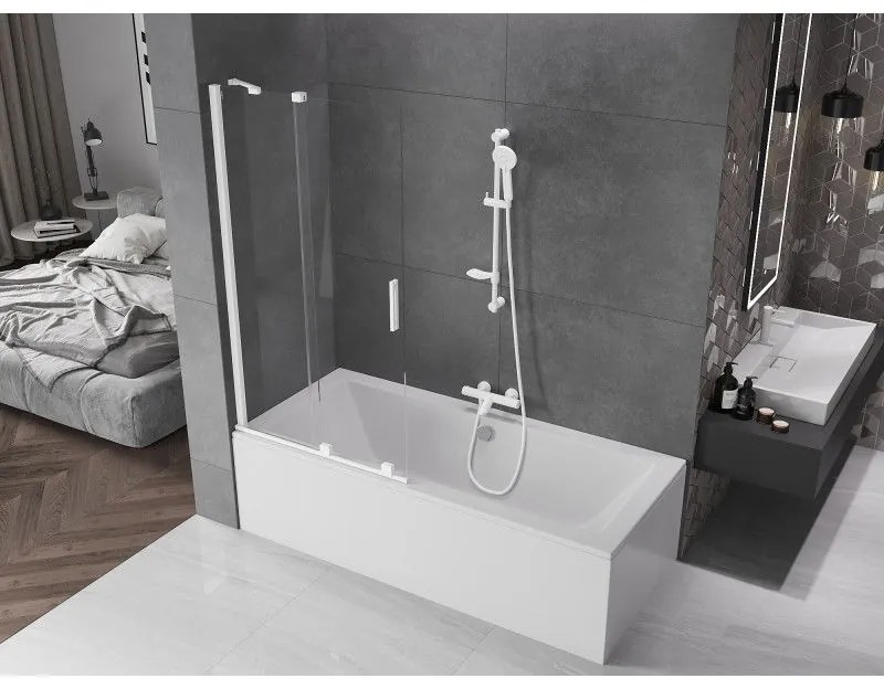 Mexen Velar, 2-krídlová posuvná vaňová zástena 95 x 150 cm, 8mm číre sklo, biely profil, 896-095-000-01-20