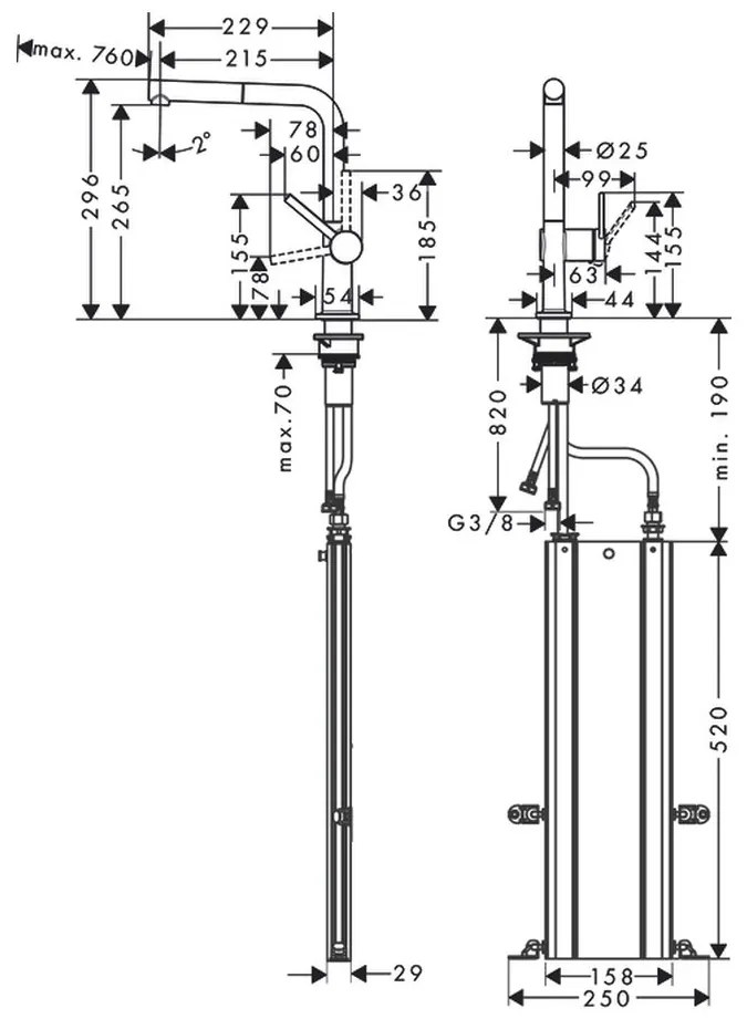 Hansgrohe M54, drezová batéria Talis s výsuvnou koncovkou, sBox, vzhľad nerezový 72809800