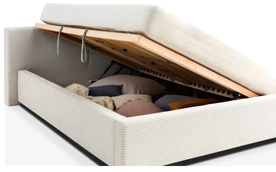 Béžová čalúnená dvojlôžková posteľ s úložným priestorom s roštom 140x200 cm Cube – Meise Möbel