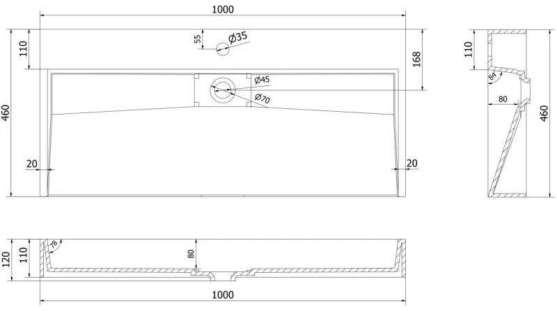 Mexen Ava, umývadlo na dosku z konglomerátu B/O 100 x 46 cm, čierna matná, 23011070