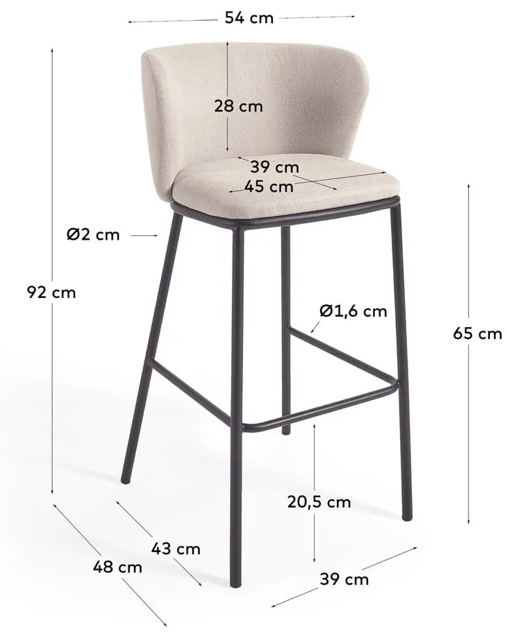 Krémové barové stoličky v súprave 2 ks 92 cm Ciselia – Kave Home