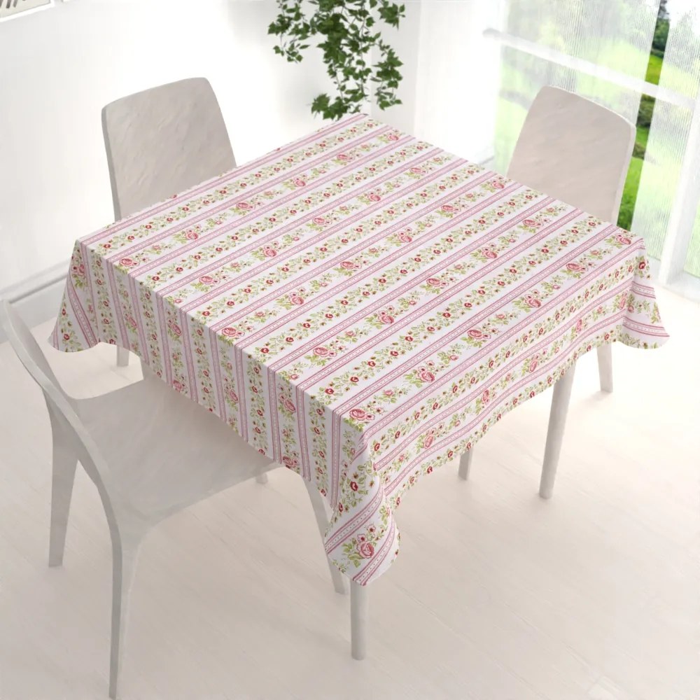 Biante Bavlnený štvorcový obrus Sandra SA-347 Červené ruže a červené pruhy 120x120 cm