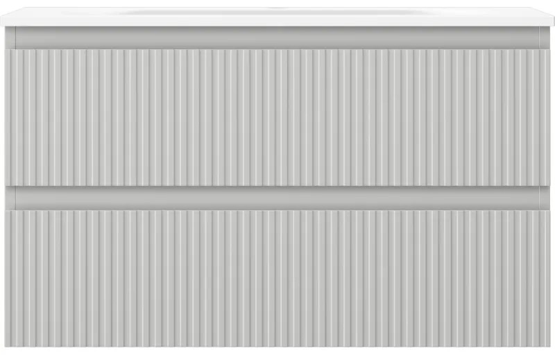 Mexen Rivel, kúpeľňová skrinka 80 cm s umývadlom Vela, 2 zásuvky, drážkovaná, sivá matná/biela, 91A20-08047-2-BFF62-W23M01