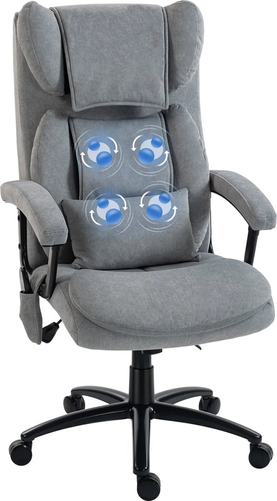 HOMCOM ergonomická kancelárska stolička s masážou a hojdacou funkciou — vysoké operadlo, 4 hnetacie body, bedrová opora, výškovo nastaviteľná, potlače