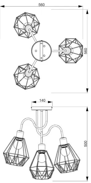 Prisadený luster BERGEN 3xE27/60W/230V čierna/zlatá