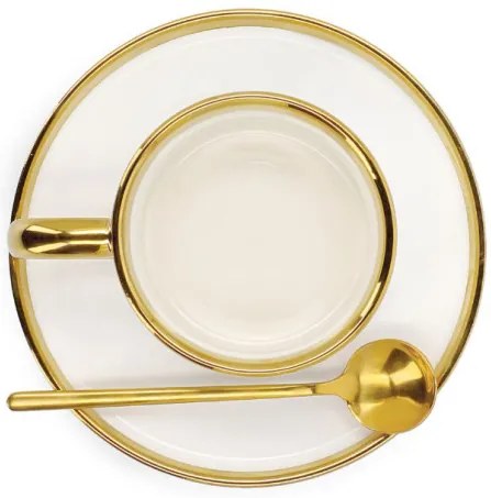 Šálka SINNES s podšálkou a lyžičkou, biela / zlatá 806563 200 ml