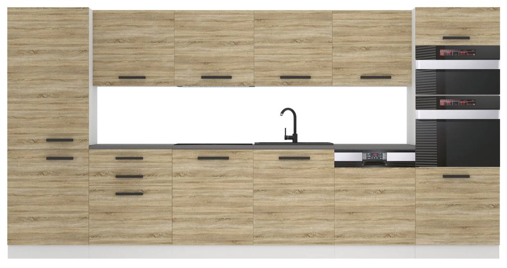 Kuchynská linka Belini Premium Full Version 360 cm dub sonoma s pracovnou doskou NAOMI