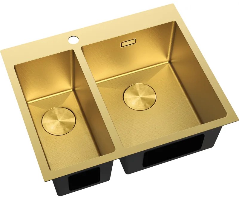 Mexen Flexo, 1.5-komorový nerezový drez 610 x 510 mm, brúsená zlatá, vzor voština, 6446611500-55HC