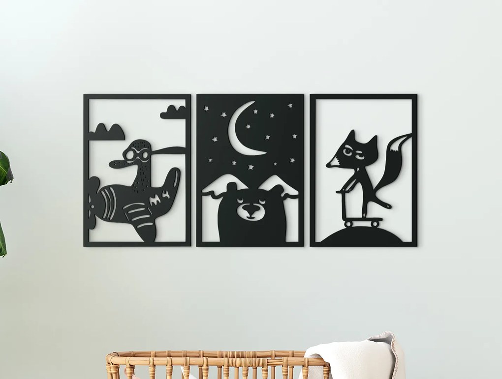 drevko 3-dielny detský obraz Rozprávková ríša Rozmer obrazu: 30 x 65 cm, Farba dekorácie: Čierna
