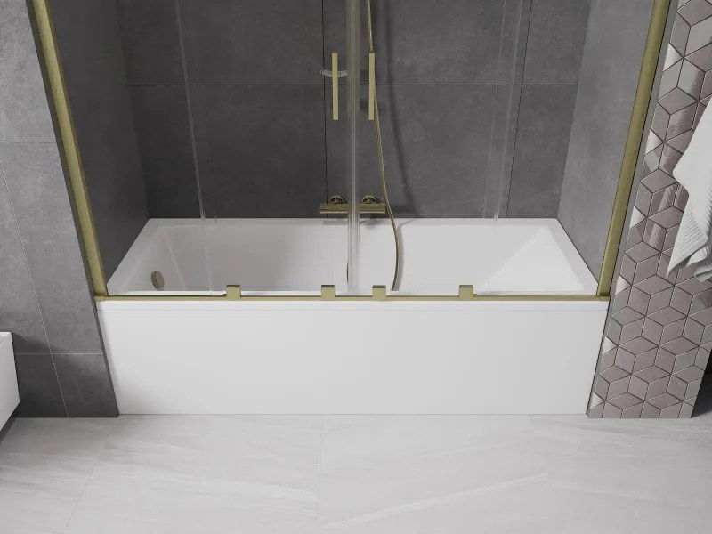 Mexen Velar Duo, 2-krídlová posuvná vaňová zástena 180 x 150 cm, 8mm číre sklo, zlatý matný profil, 896-180-000-02-55
