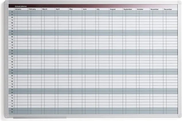 Magnetická plánovacia tabuľa MARION, ročná, 900x600 mm