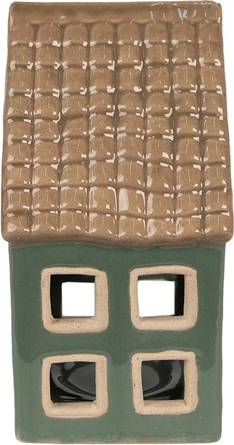 Zelený porcelánový domček svietnik na čajovú sviečku Christmas House - 9*8*15 cm