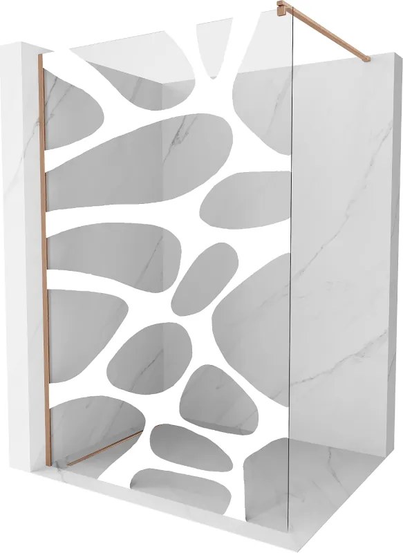 Mexen Kioto sprchová stena Walk-in 100 x 200 cm, biely vzor 8 mm, brúsená meď - 800-100-101-65-97