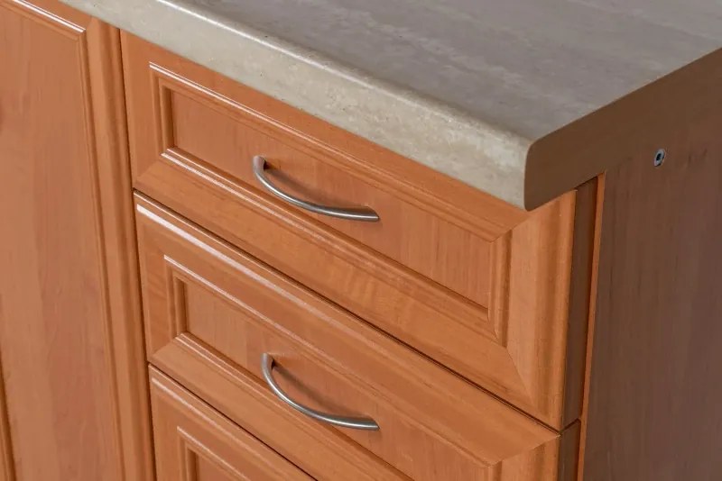 Kuchynská linka Ramiak 180/240, jelša / jelša, sklo oblúčik, u10 satyna, marmur lux