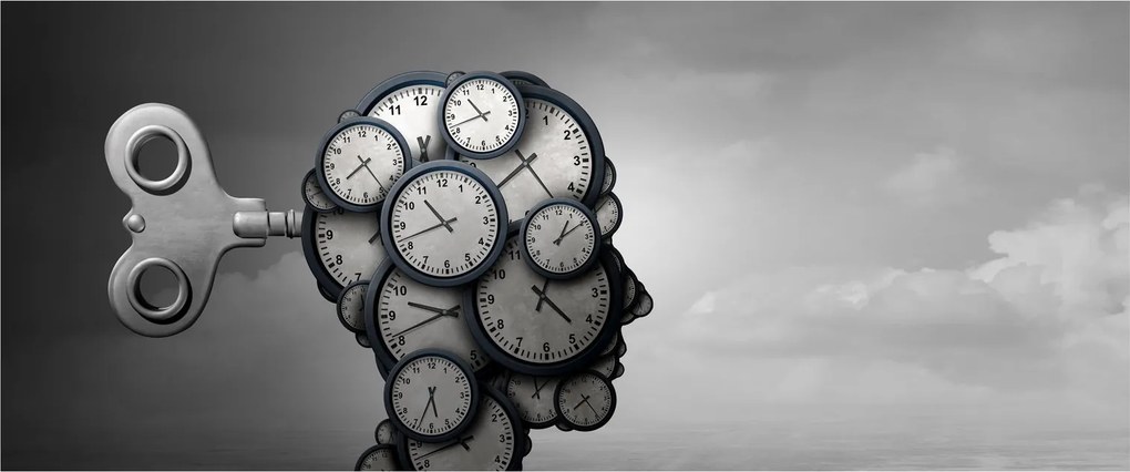 Umelecký obraz hlavy s hodinami (120x50 cm)