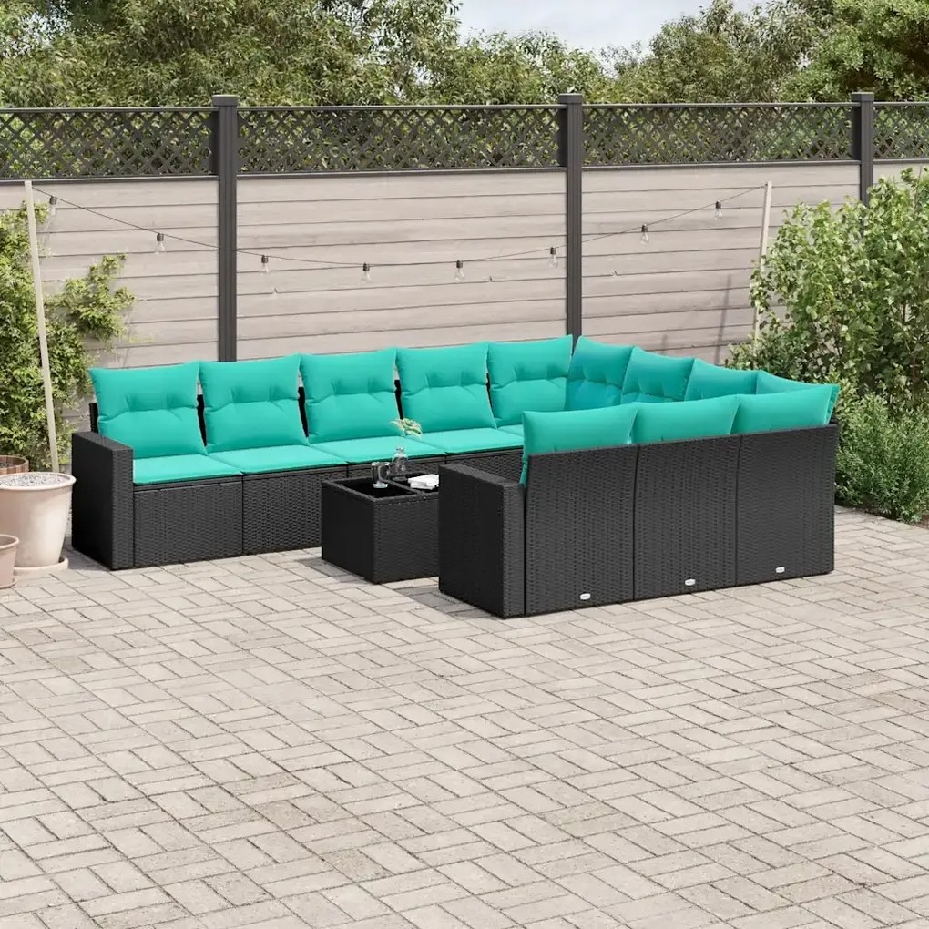 vidaXL 11-dielna záhradná sedacia súprava vankúše polyratan čierna