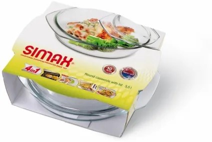 Sklenený pekáč okrúhly hlbokým s vekom, Simax 1,5 l