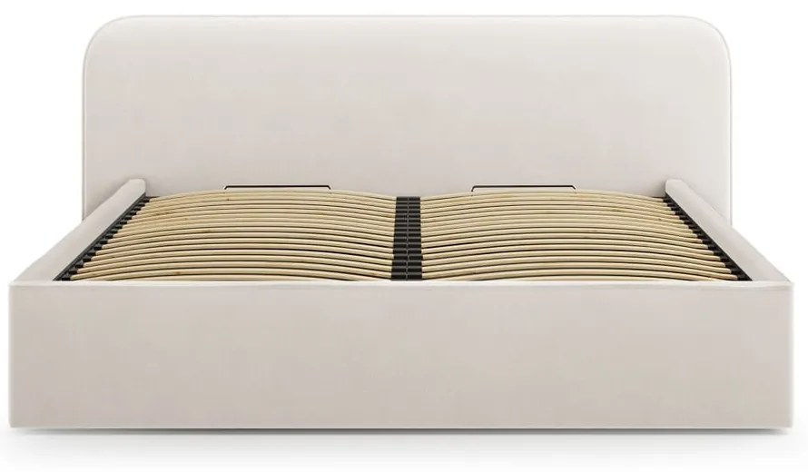 Slonovinová čalúnená dvojlôžková posteľ s úložným priestorom s roštom 200x200 cm Elizabeth – Micadoni