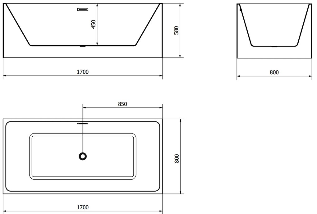 Mexen Nita, voľne stojaca vaňa 170 x 80 cm + čierna odtoková zátka a prepadový otvor, biela, 52091708000-B