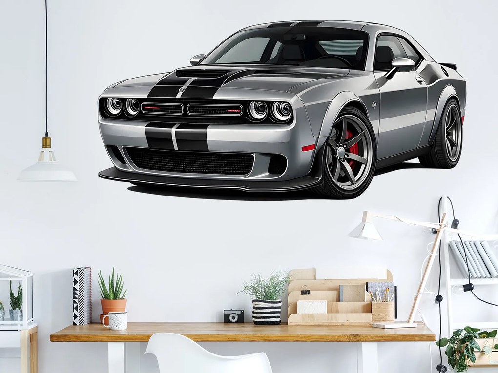 Dodge Challenger textilní prelepiteľná nálepka na stenu list 45 x 22 cm