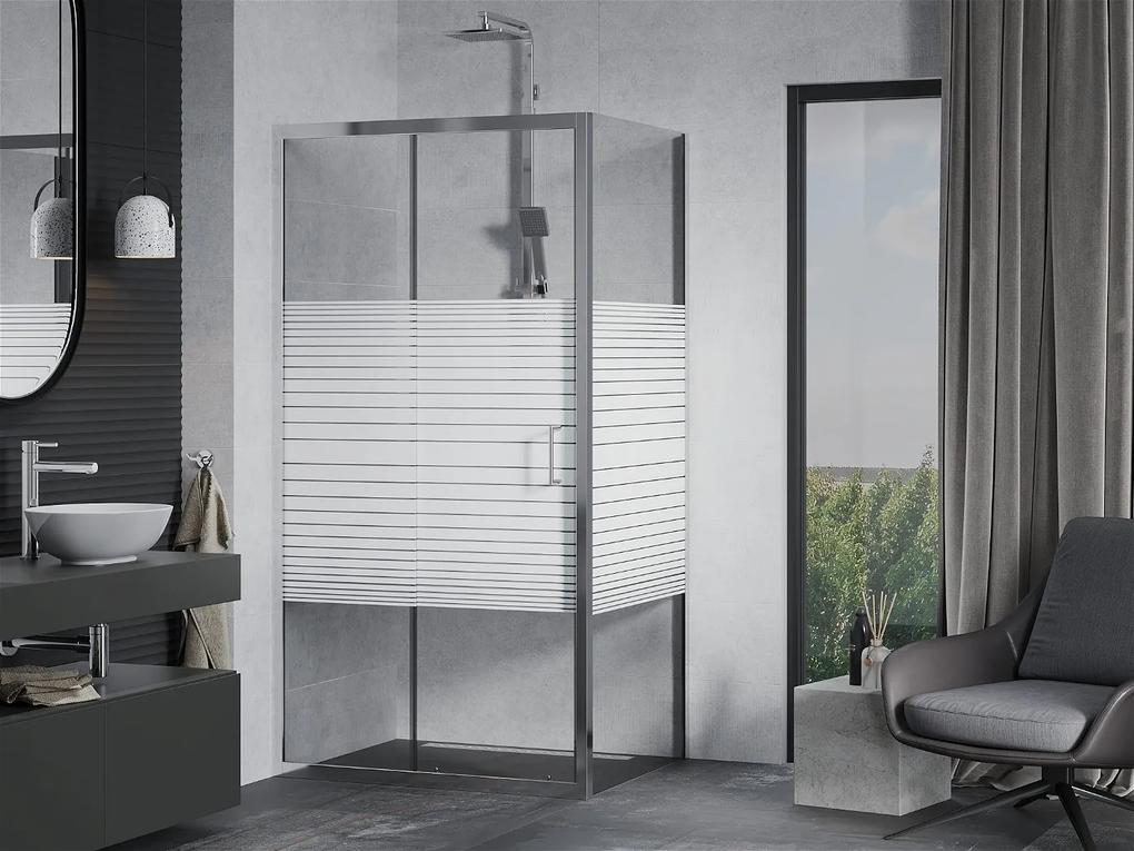 Mexen Apia sprchovací kút s posuvnými dverami 135 (dvere) x 70 (stena) cm, 5mm číre sklo s pásikmi, chrómový profil, 840-135-070-01-20