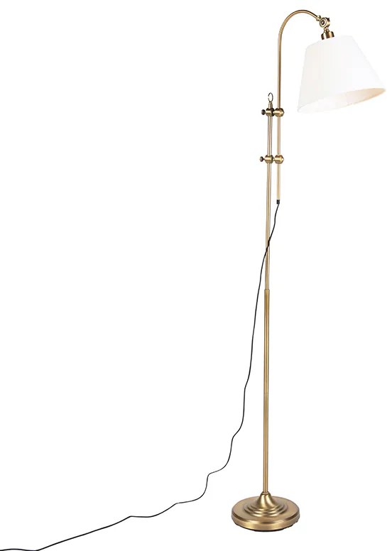 Klasická stojaca lampa bronzová s bielym tienidlom - Ashley